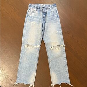 Moussy Light Blue Distressed Straight Leg Jeans